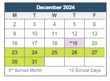 District School Academic Calendar for Evergreen Elementary for December 2024