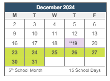 District School Academic Calendar for Sequoia Middle for December 2024
