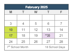 District School Academic Calendar for Sequoia Middle for February 2025