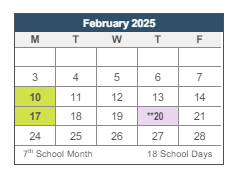 District School Academic Calendar for College Heights Elementary for February 2025