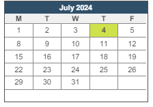 District School Academic Calendar for Sequoia Middle for July 2024