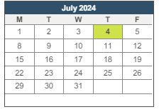 District School Academic Calendar for Evergreen Elementary for July 2024