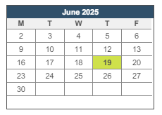 District School Academic Calendar for Rafer Johnson Childrens Center for June 2025