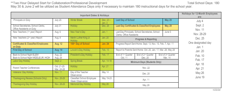 District School Academic Calendar Key for Hort Elementary