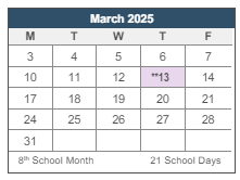 District School Academic Calendar for Washington Middle for March 2025