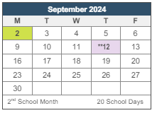 District School Academic Calendar for Sequoia Middle for September 2024