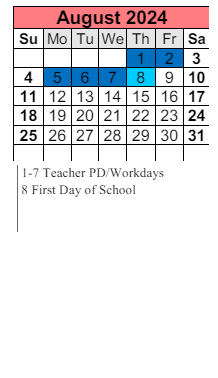 District School Academic Calendar for Elsanor School for August 2024