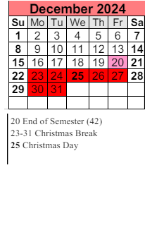 District School Academic Calendar for Elsanor School for December 2024
