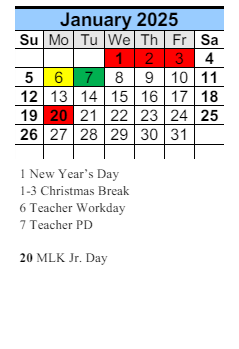 District School Academic Calendar for Rosinton School for January 2025