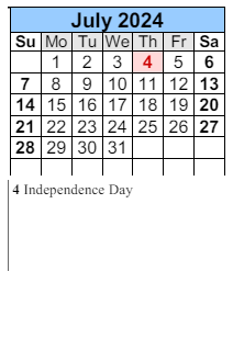 District School Academic Calendar for Rosinton School for July 2024