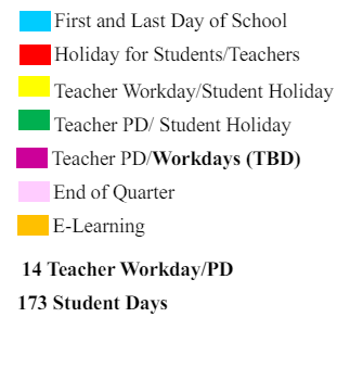 District School Academic Calendar Legend for Pine Grove Elementary School