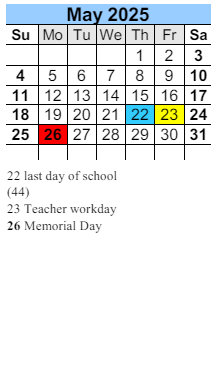 District School Academic Calendar for Pine Grove Elementary School for May 2025