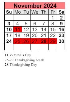 District School Academic Calendar for Elsanor School for November 2024