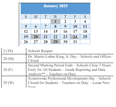 District School Academic Calendar for Martin Boulevard Elementary for January 2025