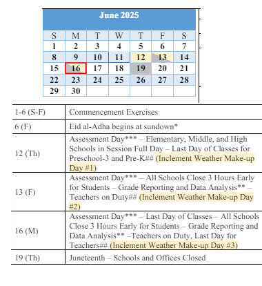 District School Academic Calendar for Martin Boulevard Elementary for June 2025