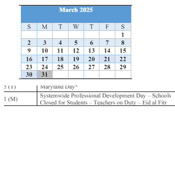 District School Academic Calendar for Martin Boulevard Elementary for March 2025
