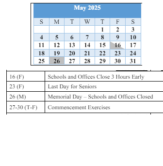 District School Academic Calendar for Martin Boulevard Elementary for May 2025