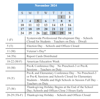 District School Academic Calendar for Martin Boulevard Elementary for November 2024