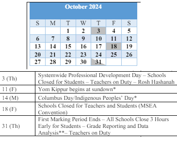 District School Academic Calendar for Martin Boulevard Elementary for October 2024