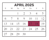 District School Academic Calendar for L F Smith Elementary for April 2025
