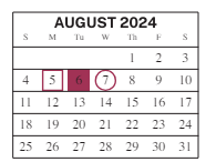 District School Academic Calendar for L F Smith Elementary for August 2024