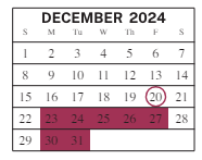 District School Academic Calendar for L F Smith Elementary for December 2024