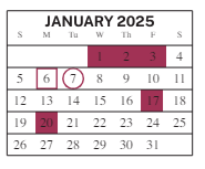 District School Academic Calendar for L F Smith Elementary for January 2025