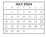 District School Academic Calendar for L F Smith Elementary for July 2024
