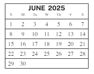 District School Academic Calendar for L F Smith Elementary for June 2025