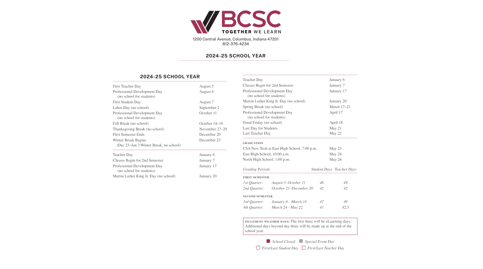 District School Academic Calendar Key for L F Smith Elementary