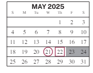 District School Academic Calendar for L F Smith Elementary for May 2025