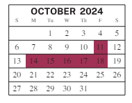District School Academic Calendar for L F Smith Elementary for October 2024