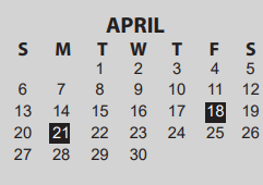 District School Academic Calendar for O C Taylor Ctr for April 2025
