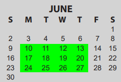 District School Academic Calendar for Bingman Head Start for June 2025