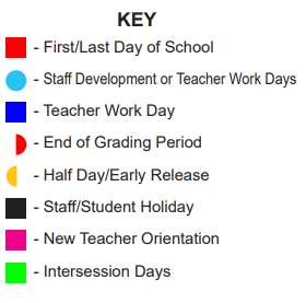 District School Academic Calendar Legend for Bingman Head Start