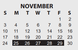 District School Academic Calendar for Pathways Learning Ctr for November 2024