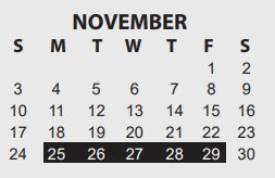 District School Academic Calendar for Marshall Middle School for November 2024