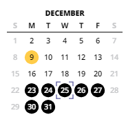 District School Academic Calendar for School Of Science & Technology for December 2024