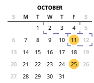 District School Academic Calendar for School Of Science & Technology for October 2024