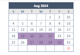 District School Academic Calendar for Podermas for August 2024