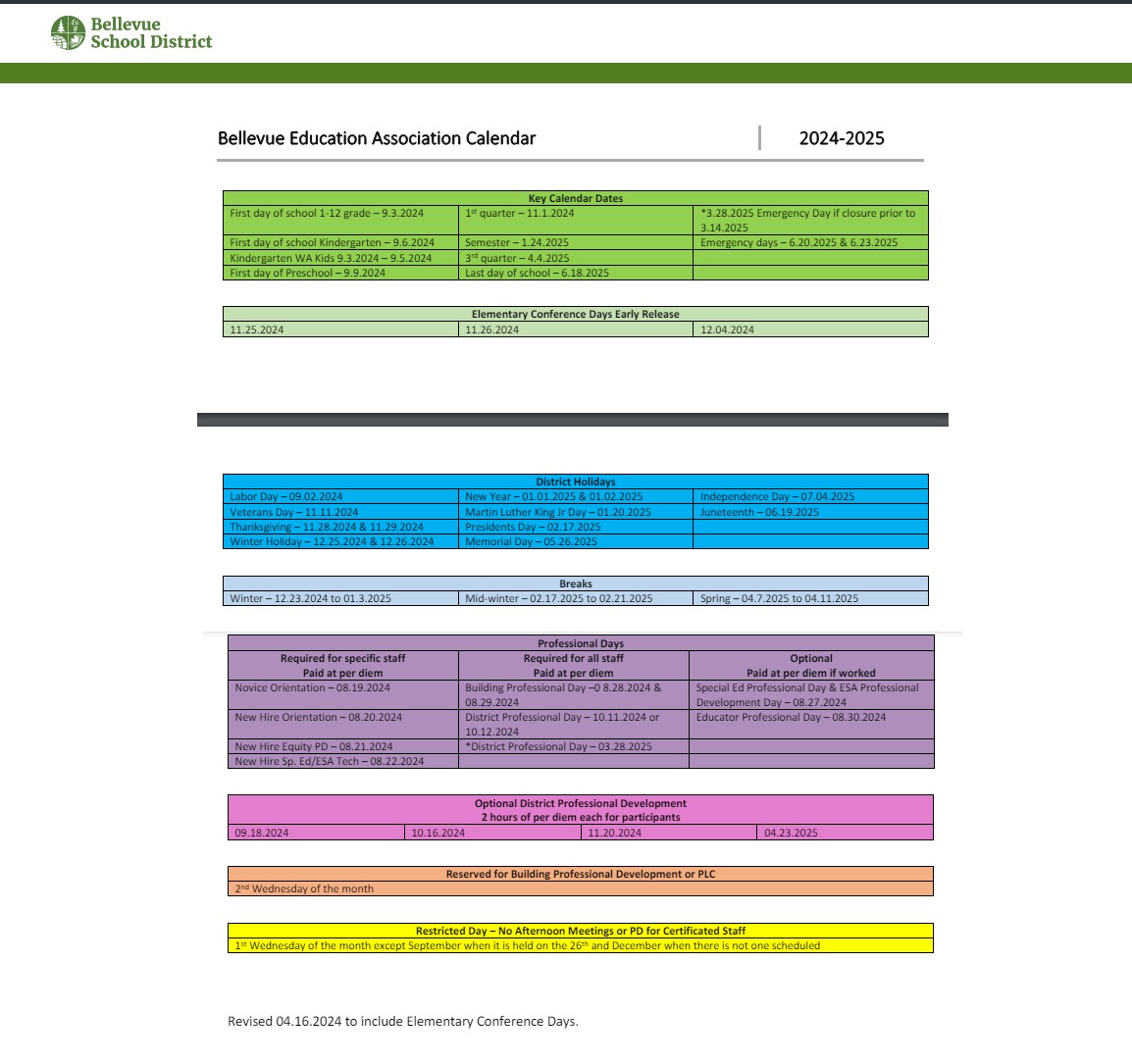 District School Academic Calendar Key for Podermas