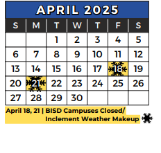 District School Academic Calendar for North Ridge Middle for April 2025