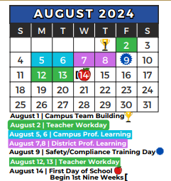 District School Academic Calendar for W T Francisco Elementary for August 2024
