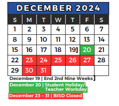 District School Academic Calendar for Alliene Mullendore Elementary for December 2024