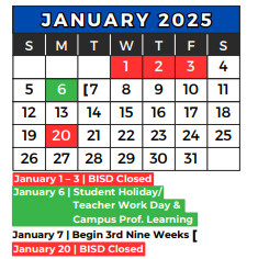 District School Academic Calendar for W A Porter Elementary for January 2025