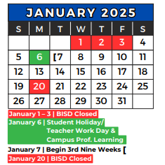 District School Academic Calendar for Alliene Mullendore Elementary for January 2025