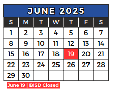 District School Academic Calendar for W A Porter Elementary for June 2025