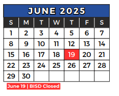 District School Academic Calendar for Alliene Mullendore Elementary for June 2025