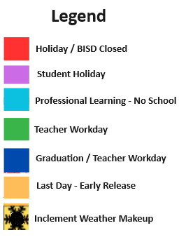 District School Academic Calendar Legend for North Ridge Elementary