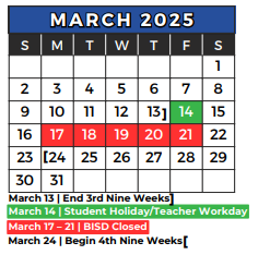 District School Academic Calendar for Alliene Mullendore Elementary for March 2025